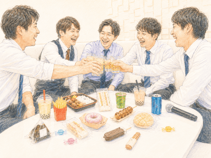 仕事帰りのカラオケ 同僚と乾杯