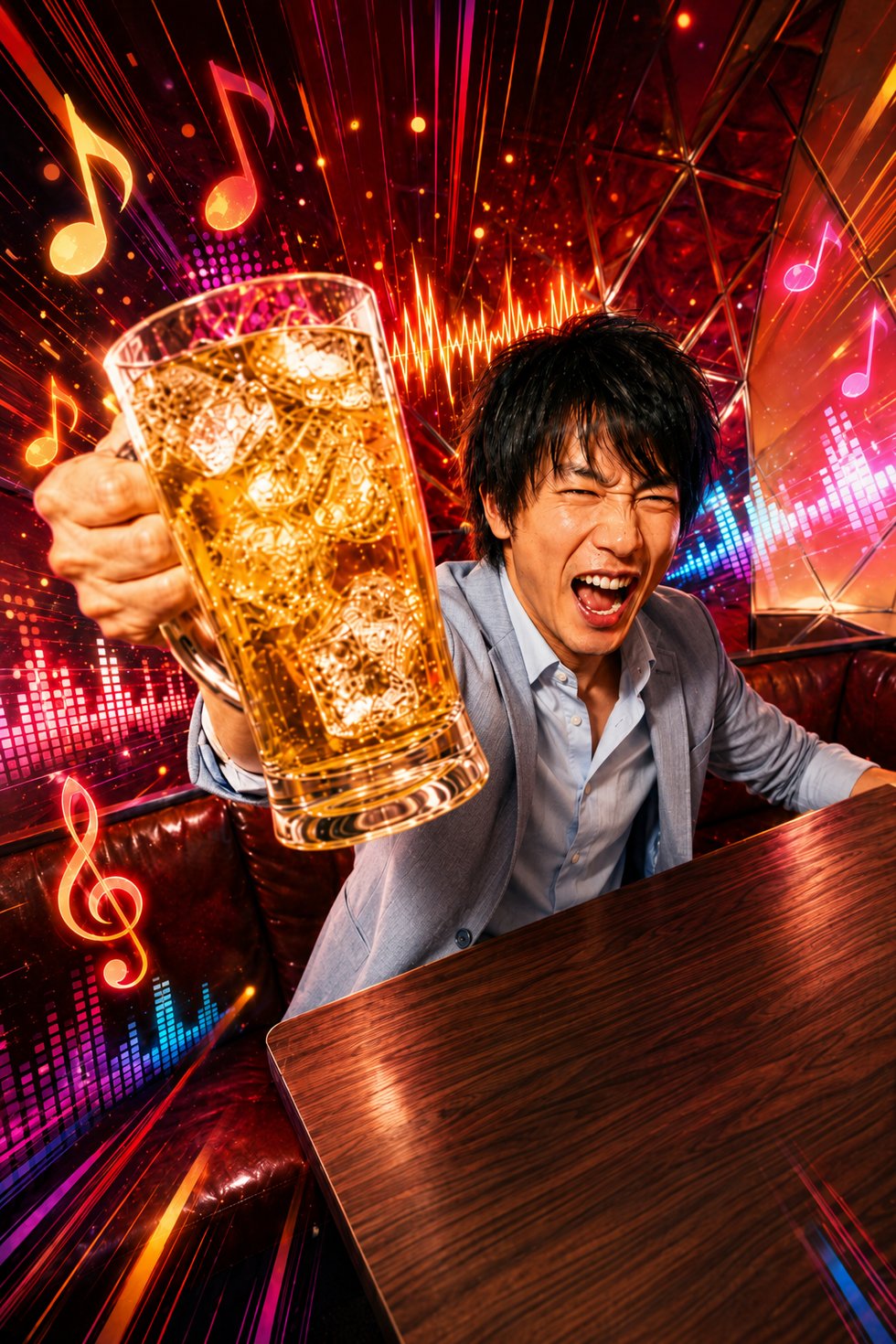 カラオケで飲み放題を楽しむ男性