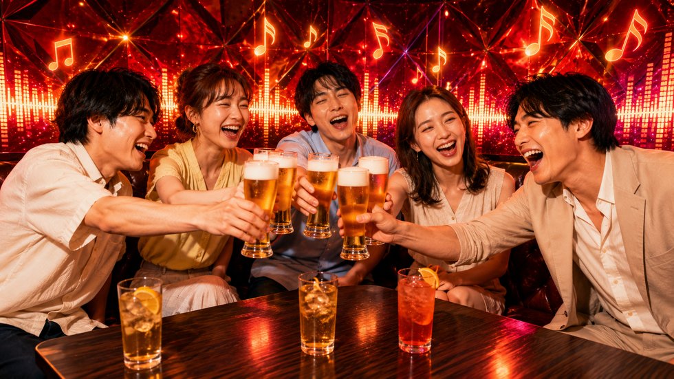 仲間と乾杯する社会人グループ