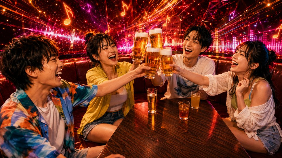 朝まで歌って飲む大学生グループ