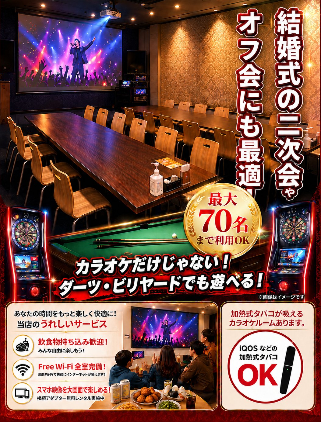 結婚式の二次会やオフ会にも最適！最大70名まで利用OK｜JOYSOUND沼津店