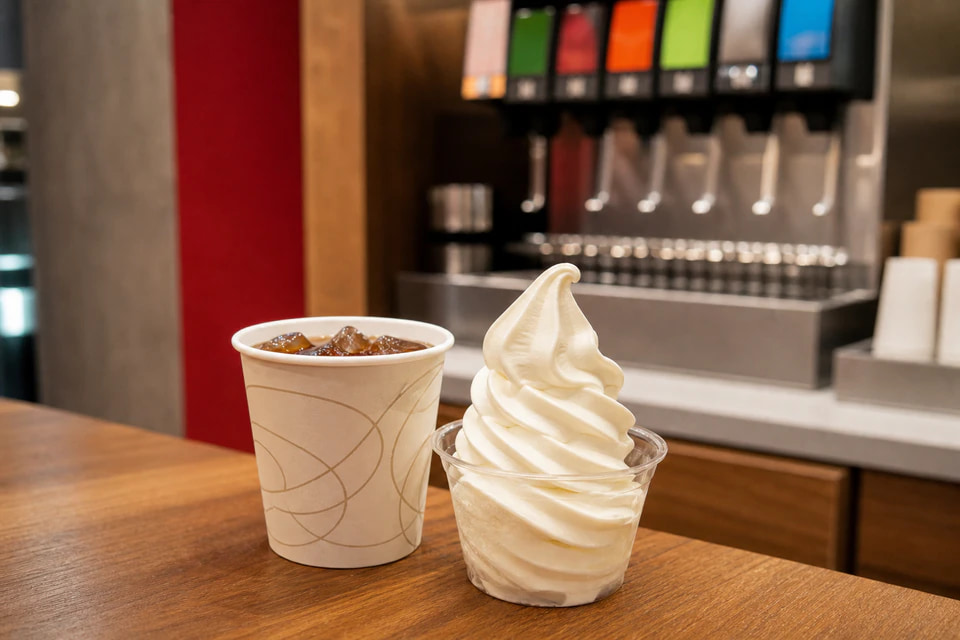 無料のドリンクとソフトクリームのイメージ