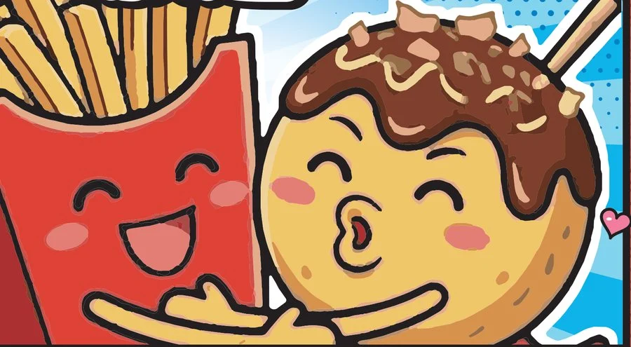 ポテトとたこ焼きのキャラクター「やっぱり一緒がいいよね！」